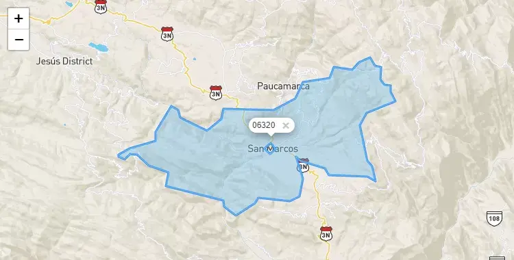 Mapa de la zona del código postal 06320 en Pedro Galvez, Cajamarca