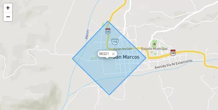 Mapa de la zona del código postal 06321 en Pedro Galvez, Cajamarca
