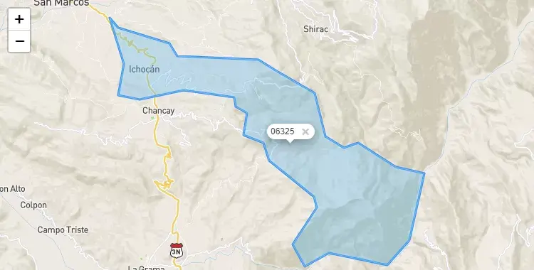 Mapa de la zona del código postal 06325 en Ichocán, Cajamarca