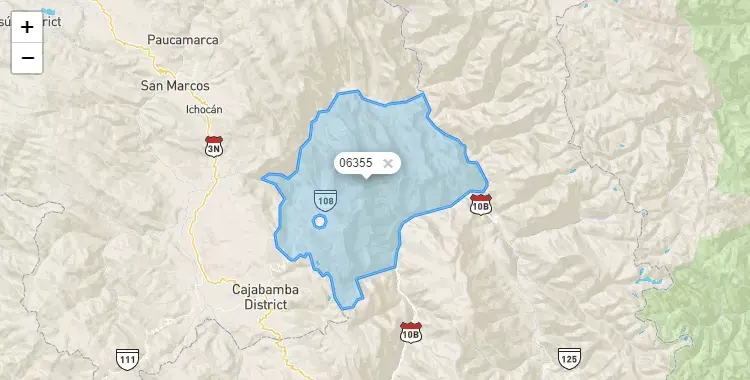 Mapa de la zona del código postal 06355 en Sitacocha, Cajamarca