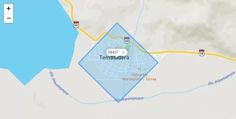 Mapa de la zona del código postal 06437 en Yonan, Cajamarca