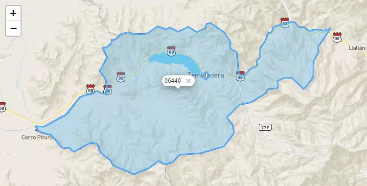 Mapa de la zona del código postal 06440 en Yonan, Cajamarca