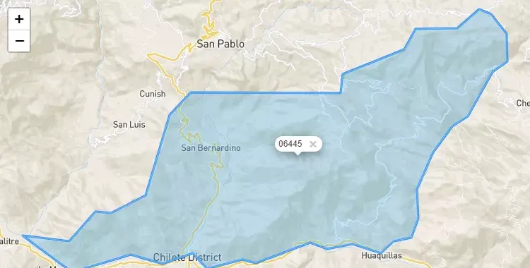 Mapa de la zona del código postal 06445 en San Bernardino, Cajamarca