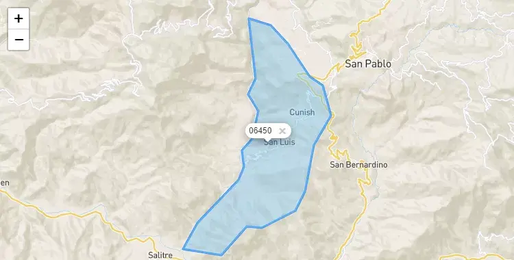 Mapa de la zona del código postal 06450 en San Luis, Cajamarca
