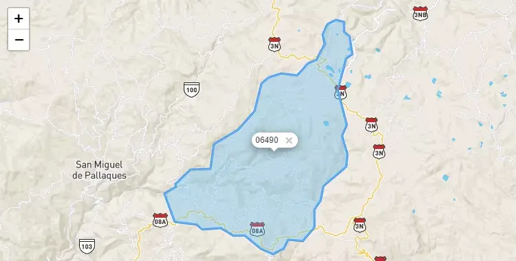 Mapa de la zona del código postal 06490 en Tumbaden, Cajamarca