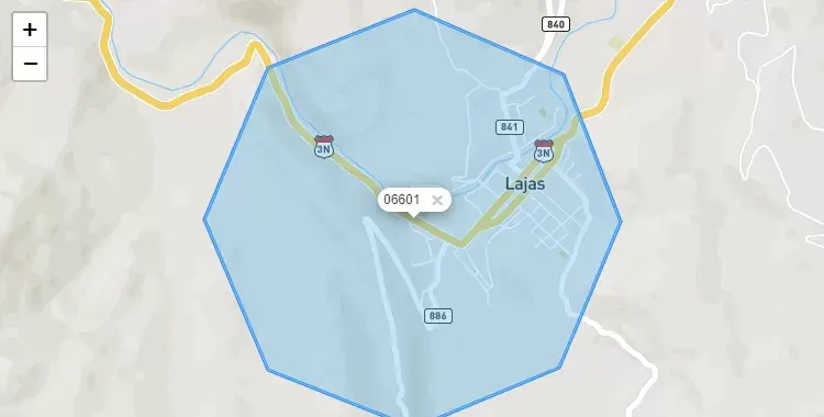 Mapa de la zona del código postal 06601 en Lajas, Cajamarca
