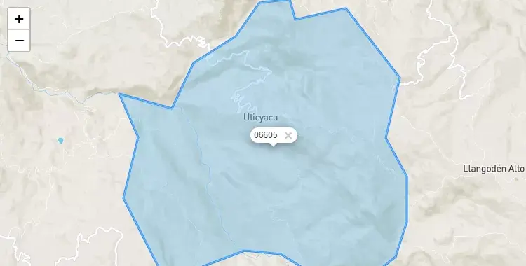 Mapa de la zona del código postal 06605 en Uticyacu, Cajamarca