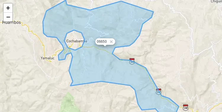 Mapa de la zona del código postal 06650 en Cochabamba, Cajamarca
