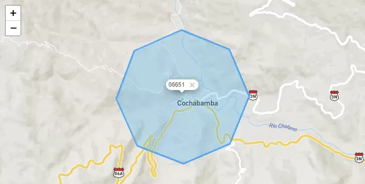 Mapa de la zona del código postal 06651 en Cochabamba, Cajamarca
