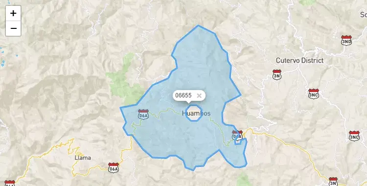 Mapa de la zona del código postal 06655 en Huambos, Cajamarca