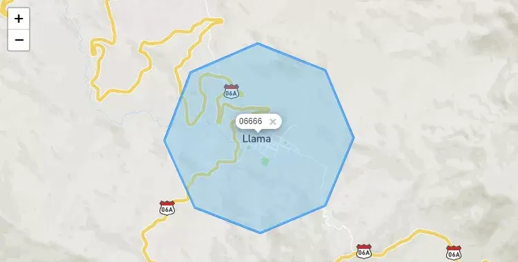 Mapa de la zona del código postal 06666 en Llama, Cajamarca