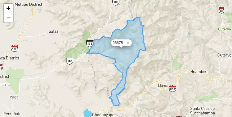 Mapa de la zona del código postal 06675 en Miracosta, Cajamarca