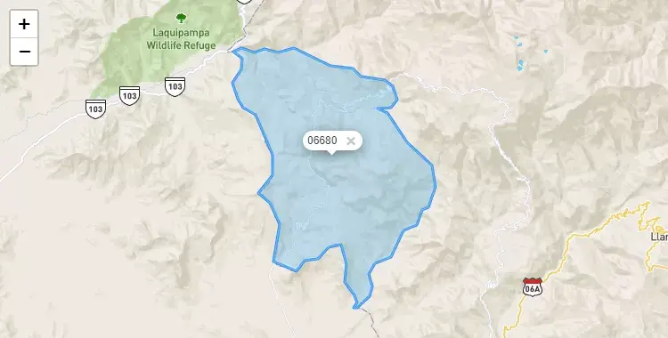 Mapa de la zona del código postal 06680 en Tocmoche, Cajamarca