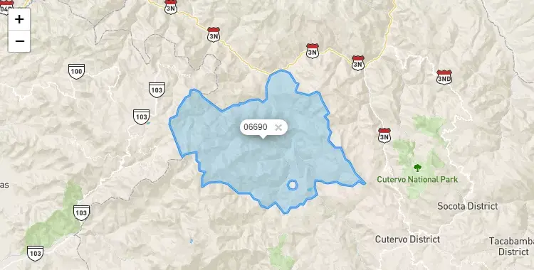 Mapa de la zona del código postal 06690 en Querocotillo, Cajamarca