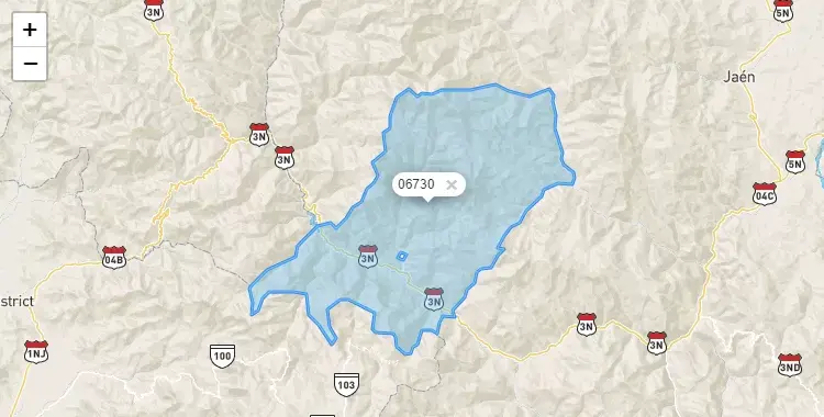 Mapa de la zona del código postal 06730 en Pomahuaca, Cajamarca