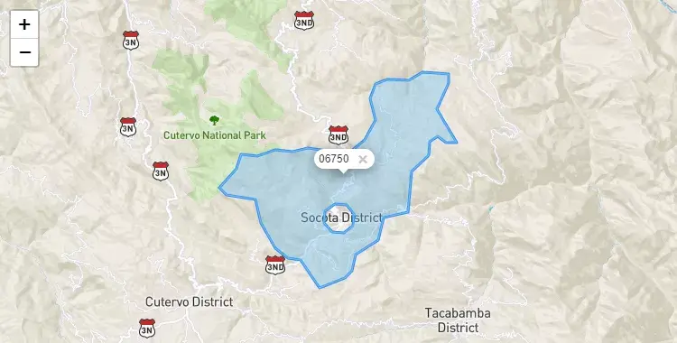 Mapa de la zona del código postal 06750 en Socota, Cajamarca