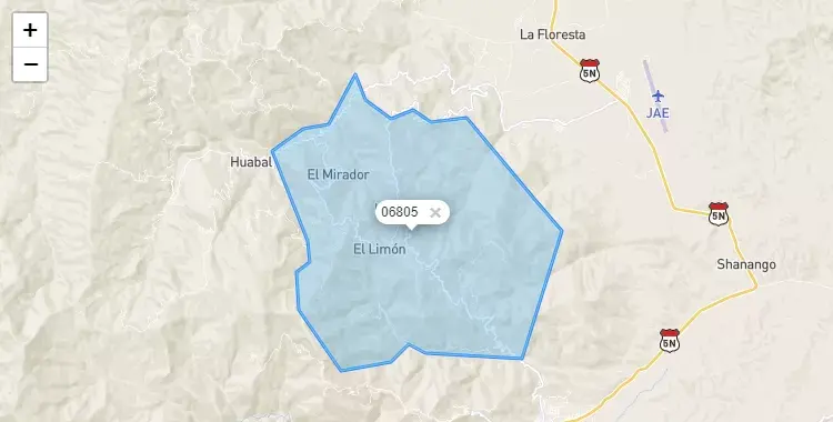 Mapa de la zona del código postal 06805 en Las Pirias, Cajamarca