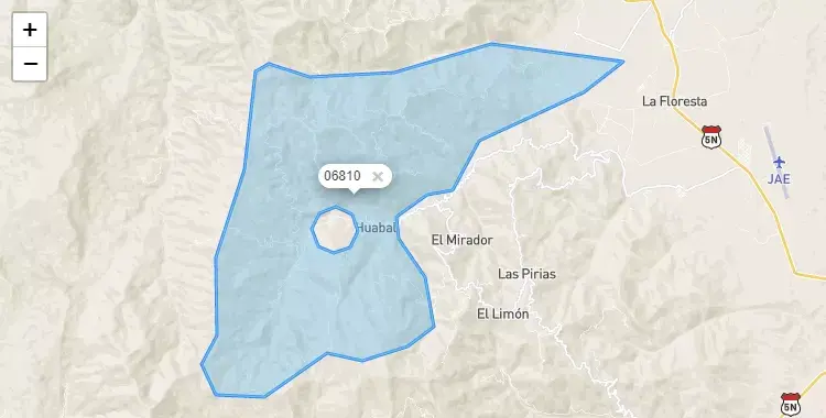 Mapa de la zona del código postal 06810 en Huabal, Cajamarca