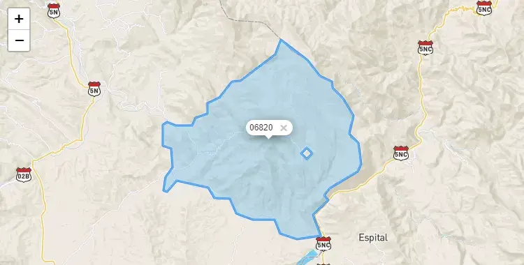 Mapa de la zona del código postal 06820 en Santa Rosa, Cajamarca