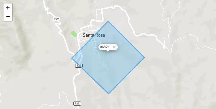 Mapa de la zona del código postal 06821 en Santa Rosa, Cajamarca