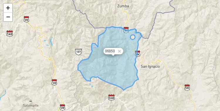 Mapa de la zona del código postal 06850 en Namballe, Cajamarca