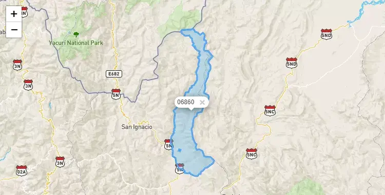 Mapa de la zona del código postal 06860 en Huarango, Cajamarca