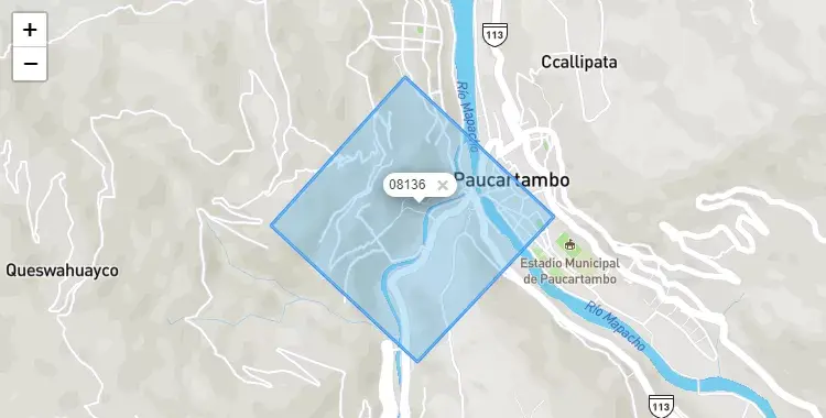Mapa de Paucartambo, capital de la provincia de Paucartambo, Cuzco