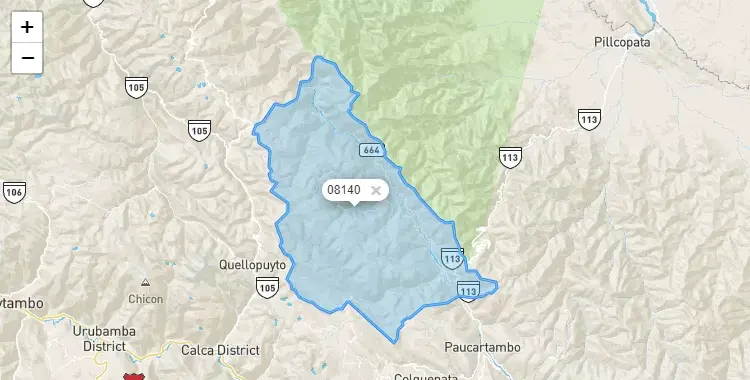 Mapa de la zona del código postal 08140 en Challabamba, Cuzco