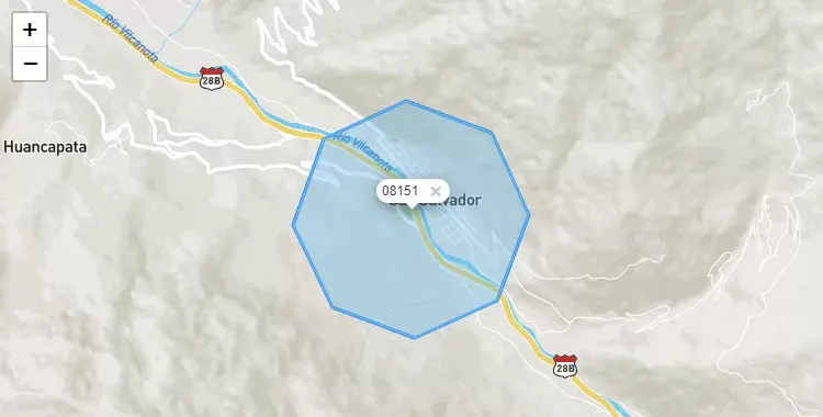 Mapa de la zona del código postal 08151 en San Salvador, Cuzco