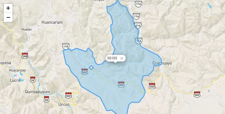 Mapa de la zona del código postal 08165 en Ccatca, Cuzco