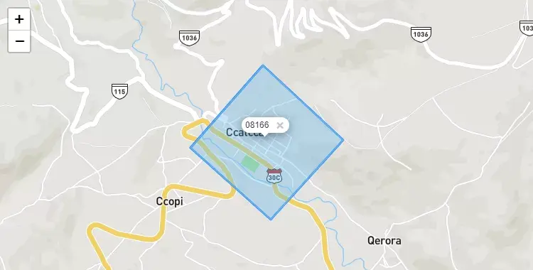 Mapa de la zona del código postal 08166 en Ccatca, Cuzco