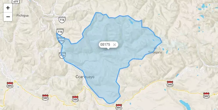 Mapa de la zona del código postal 08175 en Ccarhuayo, Cuzco
