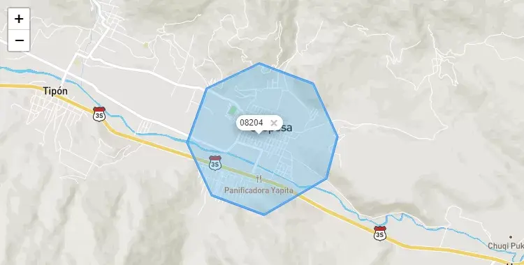Mapa de la zona del código postal 08204 en Oropesa, Cuzco