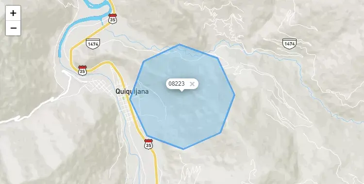 Mapa de la zona del código postal 08223 en Quiquijana, Cuzco