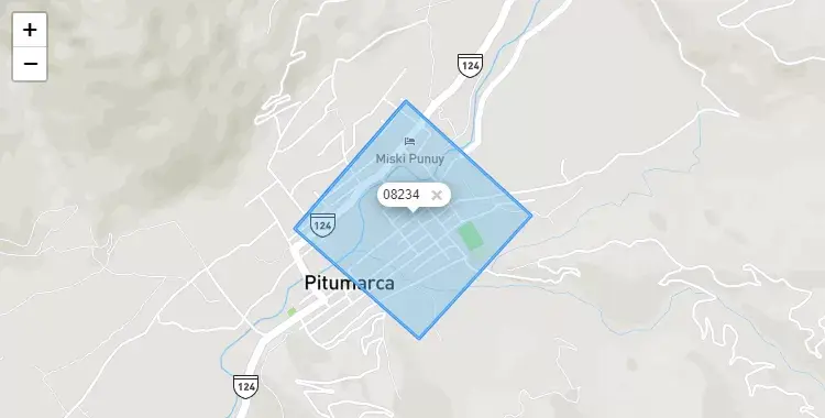 Mapa de la zona del código postal 08234 en Pitumarca, Cuzco