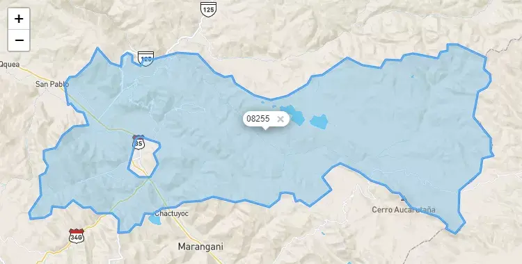 Mapa de la zona del código postal 08255 en Sicuani, Cuzco