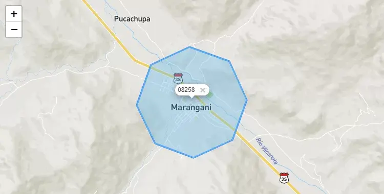 Mapa de la zona del código postal 08258 en Marangani, Cuzco