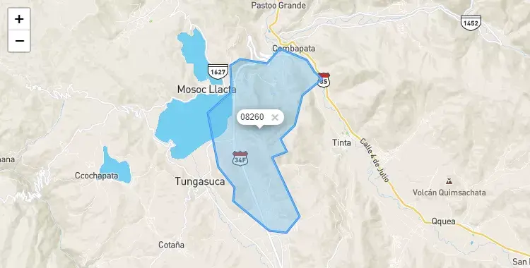 Mapa de la zona del código postal 08260 en Pampamarca, Cuzco