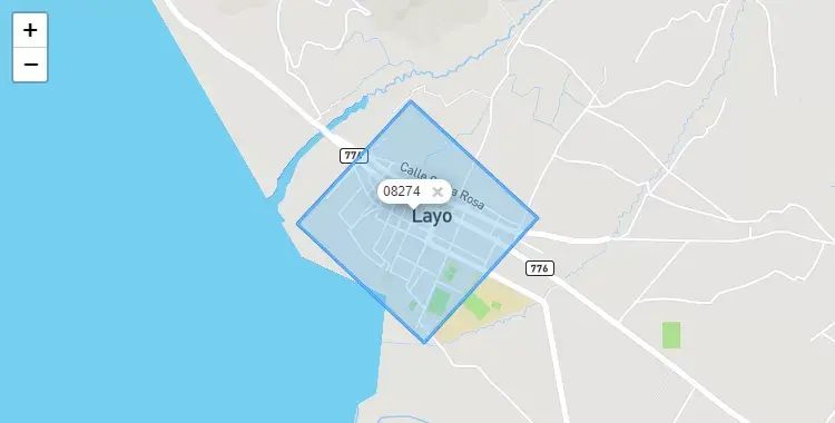 Mapa de la zona del código postal 08274 en Layo, Cuzco