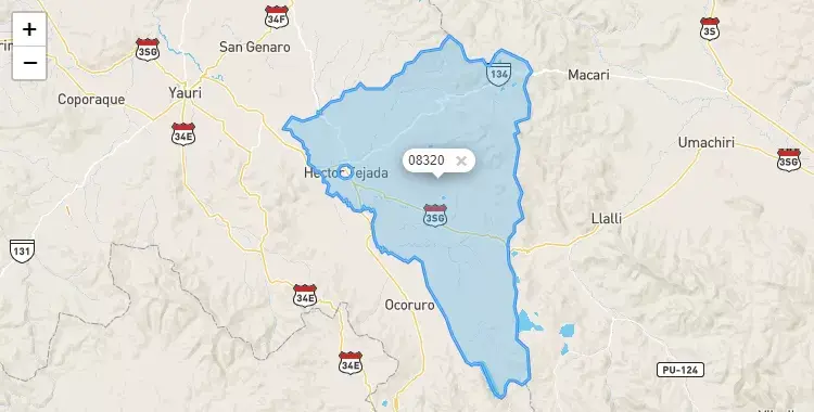Mapa de la zona del código postal 08320 en Pallpata, Cuzco