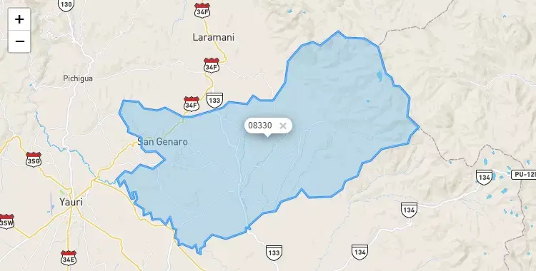 Mapa de la zona del código postal 08330 en Alto Pichigua, Cuzco