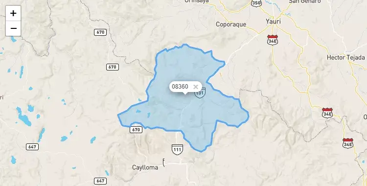 Mapa de la zona del código postal 08360 en Suyckutambo, Cuzco