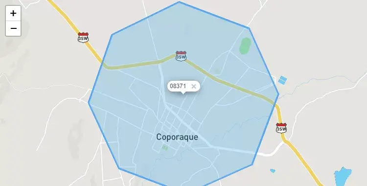 Mapa de la zona del código postal 08371 en Coporaque, Cuzco