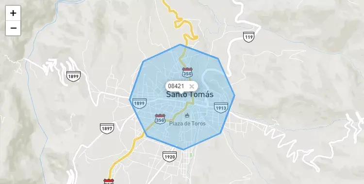 Mapa de la zona del código postal 08421 en Santo Tomas, Cuzco