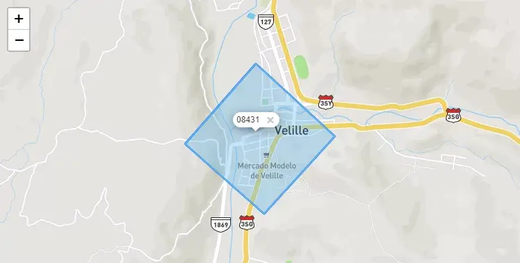 Mapa de la zona del código postal 08431 en Velille, Cuzco