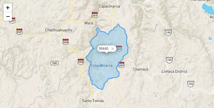 Mapa de la zona del código postal 08440 en Colquemarca, Cuzco