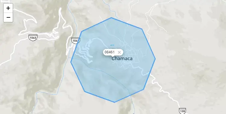 Mapa de la zona del código postal 08461 en Chamaca, Cuzco