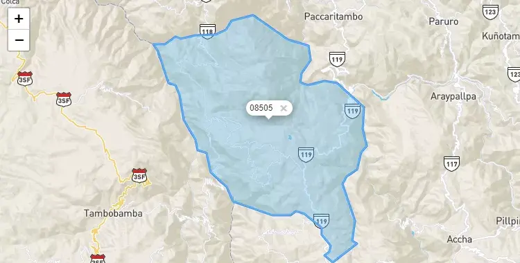 Mapa de la zona del código postal 08505 en Ccapi, Cuzco