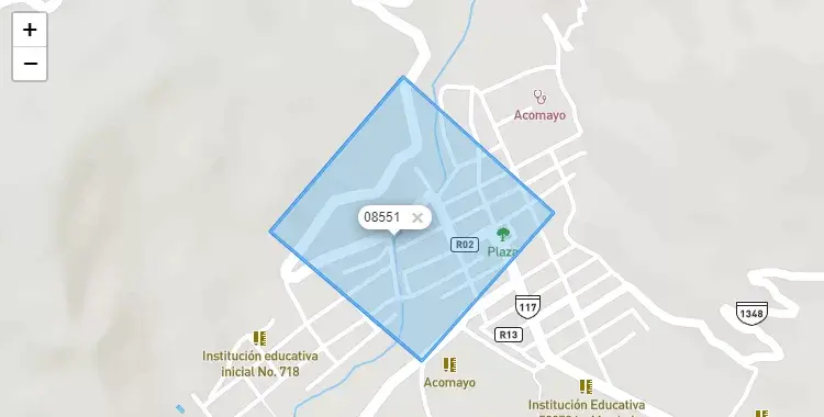 Mapa de Acomayo, capital de la provincia de Acomayo, Cuzco
