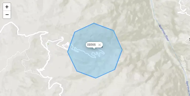 Mapa de la zona del código postal 08566 en Omacha, Cuzco